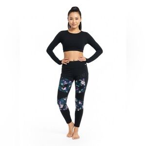 Victoria’s Secret PINK High Waisted Bonded Mesh Leggings Black Floral Sz L